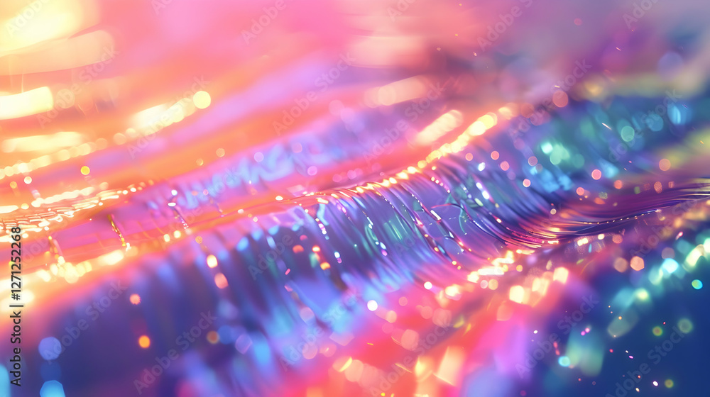 Poster vibrant abstract wave patterns with colorful light reflections creating a dynamic visual effect
