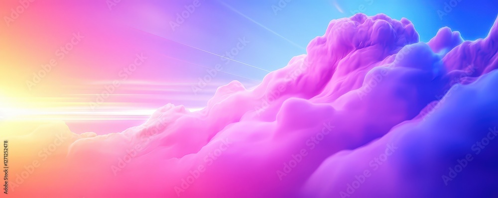 Poster a vibrant display of colorful clouds illuminated by soft light, creating a dreamy and serene atmosph