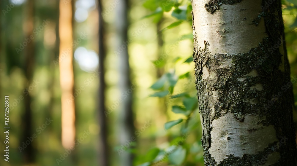 Aufkleber close up of a textured tree trunk surrounded by lush green foliage in a serene forest setting : gene