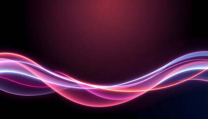 Fototapeta premium Abstract glowing colorful waves in pink, white, and orange against black background creating movement