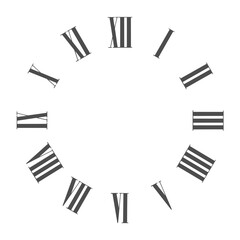 Vintage roman numerals clock face isolated on white background