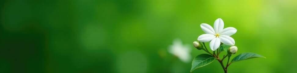 Obraz premium white jasmine flowers against green background, fresh flowers, blooming plants