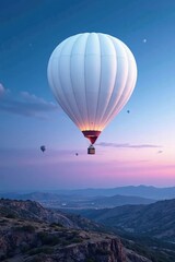White hot air balloon floats serenely above a gradient blue and purple sky, hot air balloon, balloons, landscape