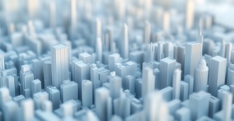 Obraz premium A miniature cityscape with high rise buildings and commercial properties. The buildings are white against an out-of-focus white background