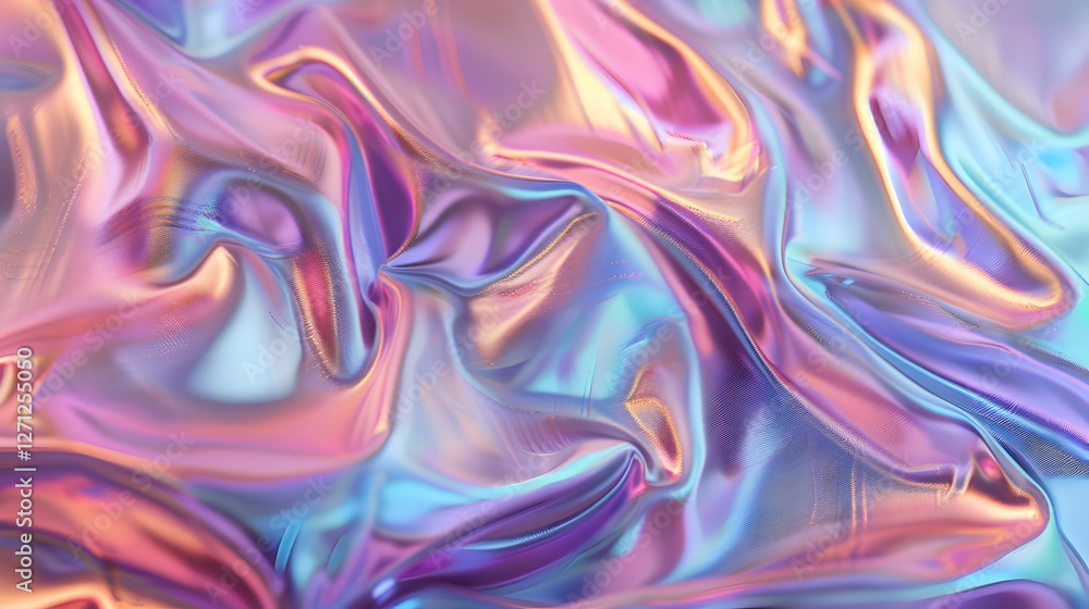 Poster iridescent fabric texture with flowing colors in a vibrant, abstract design suitable for backgrounds