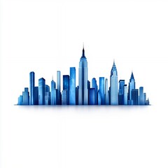 Obraz premium Blue Watercolor City Skyline Featuring Iconic Skyscrapers Against White Background