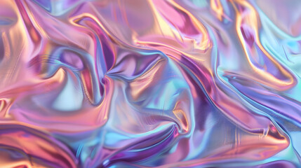 Iridescent fabric texture with flowing colors in a vibrant, abstract design suitable for backgrounds