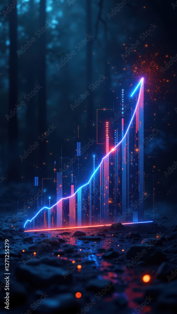 Aufkleber the image depicts a dynamic representation of financial growth with an abstract forest background.