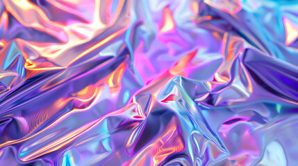 Fototapeta premium Iridescent crumpled foil texture reflecting vibrant colors in a dynamic abstract background