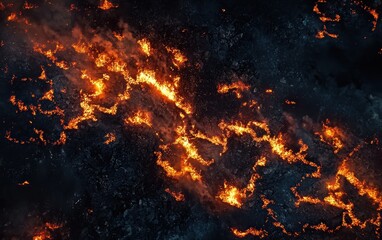 Aerial view of a wildfire at night, flames stretching for miles