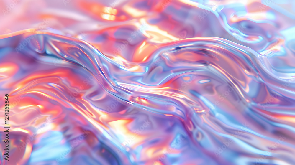 Poster abstract colorful waves of light reflecting off a smooth surface, creating a dreamy atmosphere