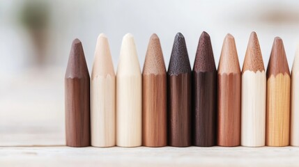 Naklejka premium A row of colorful skin tone colored pencils arranged neatly on a wooden surface : Generative AI