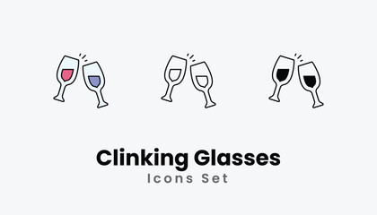 Clinking Glasses Icons thin line and glyph vector icon stock illustration