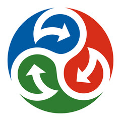 Tri-Color Flow: Interlocking Arrow Cycle, Dynamic Circular Arrows in Vibrant Colors,