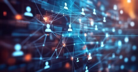 Obraz premium Networked People: A vibrant, interconnected digital network of people, symbolizing global communication, connection, and collaboration.