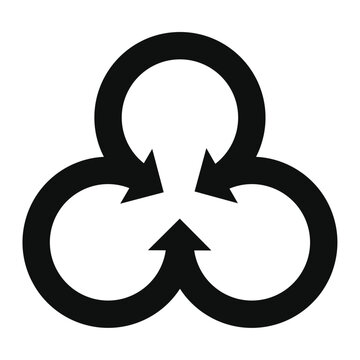 Illustration of arrows converging toward a central point, representing the Reunion Symbol, Circular Trio Arrows Vector Design.