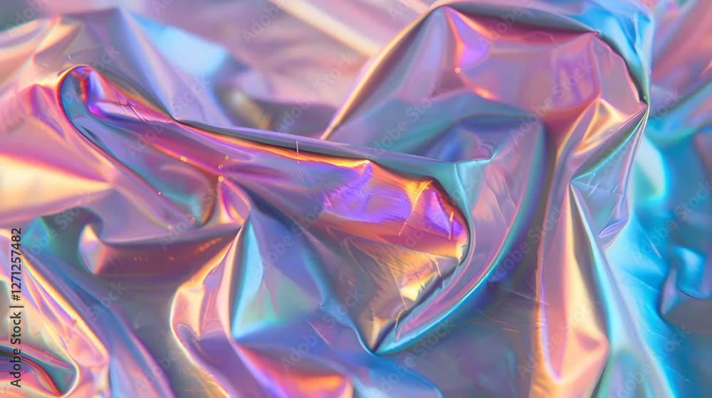 Aufkleber iridescent crumpled foil fabric creating a vibrant texture with colorful reflections in light
