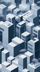 Fototapeta premium Geometric isometric shapes in neutral grays and blues with clean modern lines. Represents structure, professionalism, and design for property sales or architecture firms