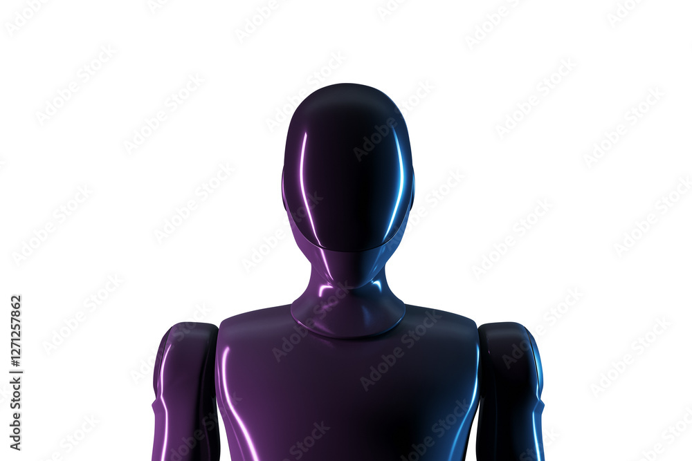Aufkleber Futuristic humanoid robot with a glossy black surface and neon reflections, isolated on a white background. Concept of AI, automation, and robotics. 3D Rendering