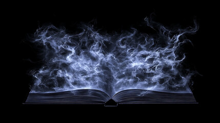 Open Book Bursting with Ethereal Smoke and Mystical Knowledge Illuminating the Darkness Around