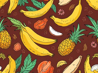 Tropical Fruit Delight: A Vibrant Banana and Pineapple Pattern
