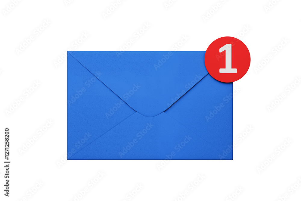 Aufkleber Blue envelope with red notification badge isolated on white background, symbolizing new email or message alert. Clean and minimal design. 3D Rendering.