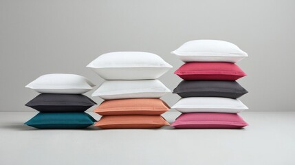 Stack of Colorful Embossed Pillows on Neutral Background