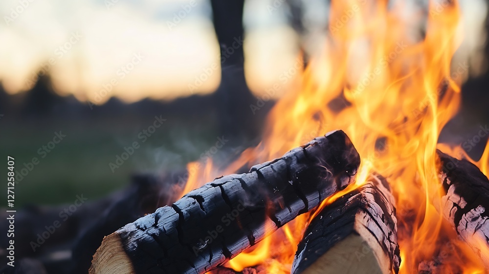 Aufkleber magnificent closeup of burning firewood logs creating a cozy and warm atmosphere during twilight : g