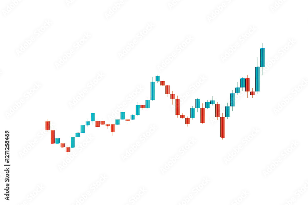 Poster candlestick chart element with red and blue bars isolated on white background, representing financia