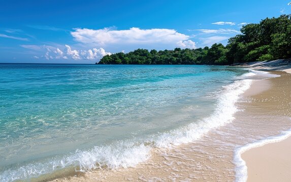 Gentle rolling waves on a tropical beach, crystal-clear water