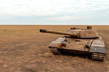 Abandoned Rusting Tank in a Deserted Landscape from a Past Battlefield Scene