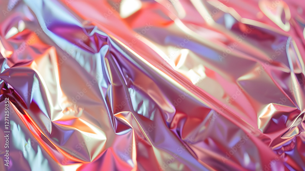 Aufkleber shimmering metallic foil texture with vibrant colors reflecting light in a dynamic pattern