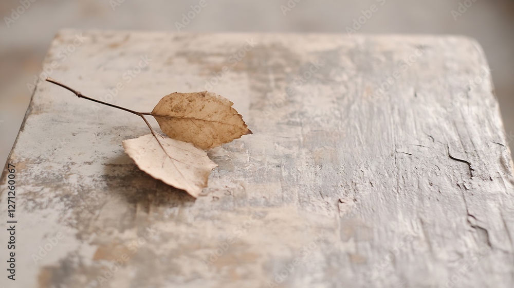 Poster Close Up of Dry Brown Leaves on Textured Wooden Surface Creating Natural Serenity : Generative AI