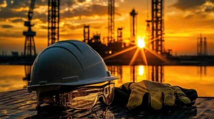 Safety Gear at Sunset on a Construction Site