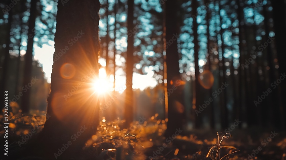 Aufkleber Stunning Sunlight Filtering Through Forest Trees Creating a Magical Scene : Generative AI