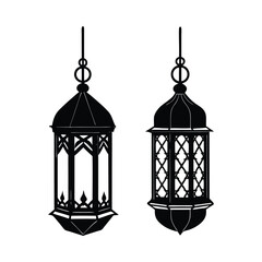 set of silhouette of arabic lantern high detailed. isolated on a transparent background. 
