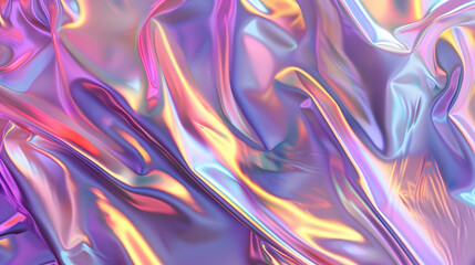 Colorful iridescent fabric texture with flowing waves and dynamic light reflections