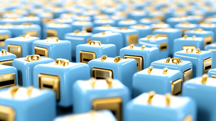 Obraz premium Unique blue briefcases displayed in a creative arrangement studio setting digital art abstract perspective