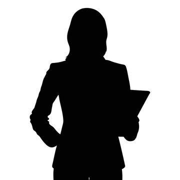 Silhouette of a professional woman standing confidently with a clipboard in her hand