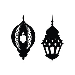 set of silhouette of arabic lantern high detailed. isolated on a transparent background. 
