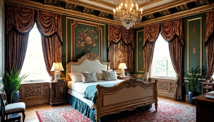 A bedroom with a large bed and a window is depicted in two different images.