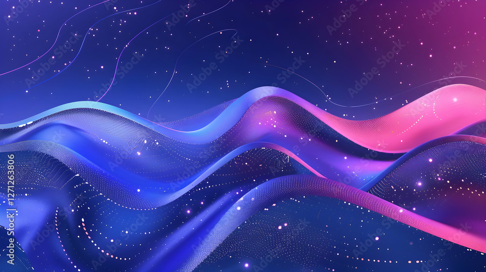 Poster abstract waves of vibrant colors undulate against a cosmic backdrop, creating a dreamy atmosphere
