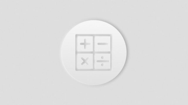 Clean math icon with light and dark neumorphism design. 4k animation, blur and shadows graphics, simple animations.