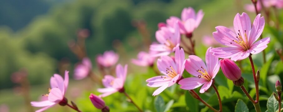 pale pink flowers of the alpine willowherb in full bloom, detail, petals