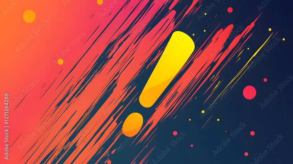 Poster a vibrant abstract design featuring bold strokes and a prominent exclamation mark against a colorful