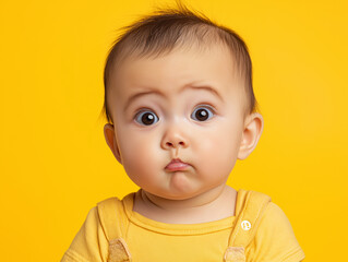 Naklejka premium studio portrait of worried young child isolated on yellow background