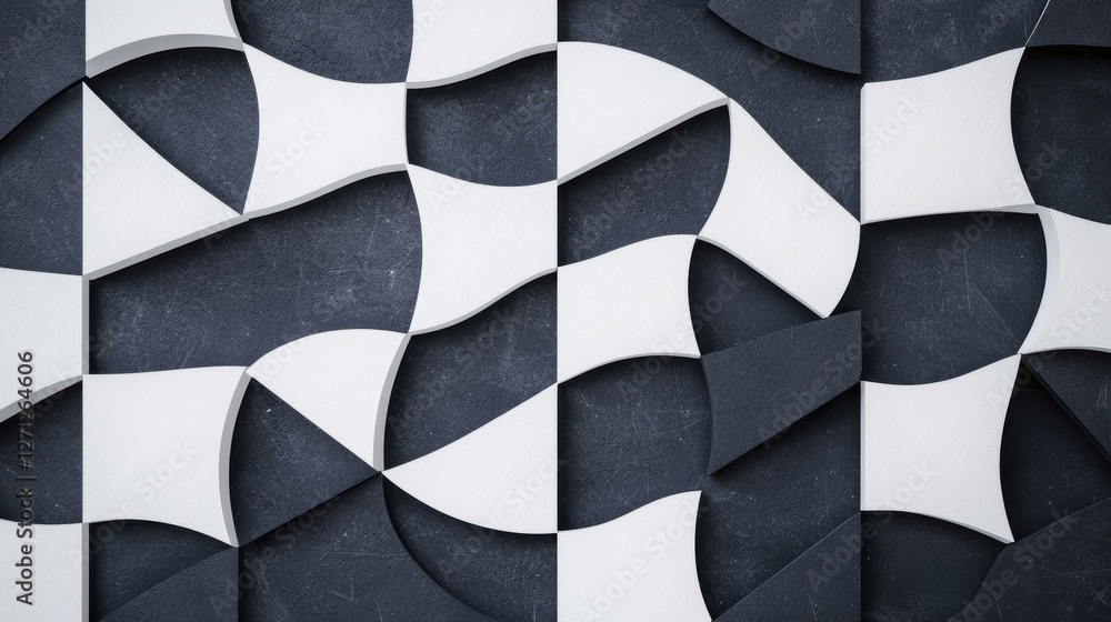 Poster a close up shot of a textile with a repeating pattern of black and white triangles arranged in a mes