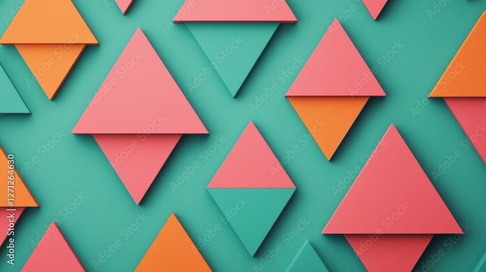 Poster a vibrant wallpaper design featuring interlocking triangles of various sizes, creating a dynamic and