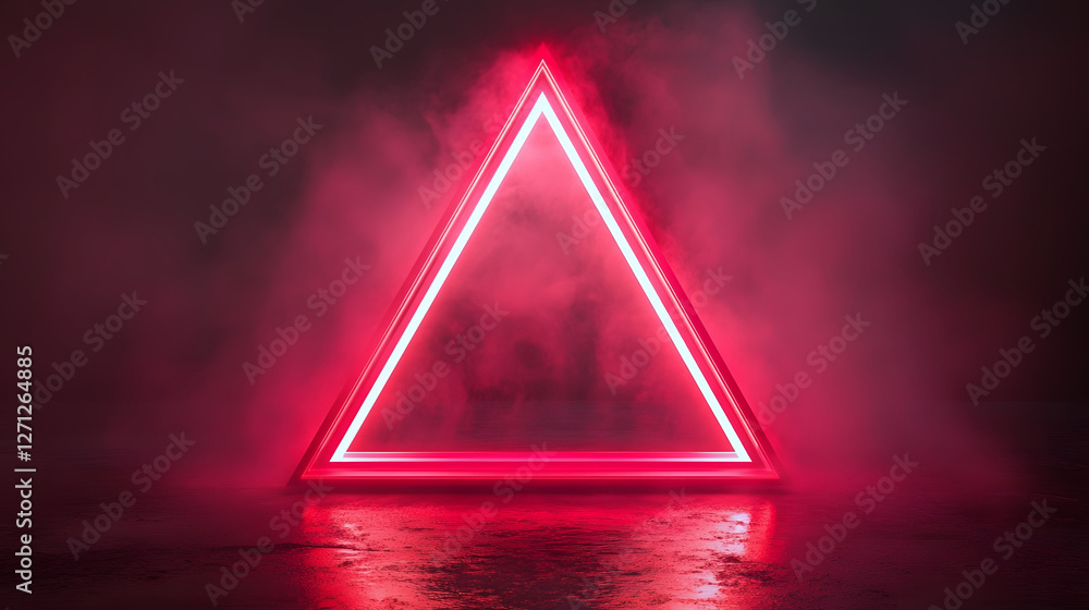 Aufkleber A glowing red neon triangle illuminated in a foggy atmosphere, creating a striking visual impact