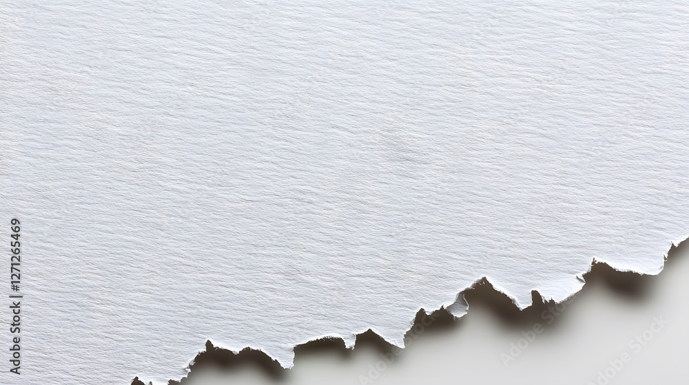 Poster A close-up view of torn white paper, showcasing a textured edge with subtle variations and imperfections, creating an artistic and minimalist appearance